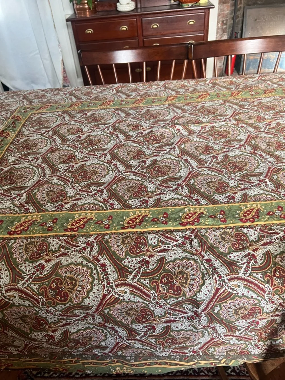 Williams Sonoma Provence Tablecloth Brown Green French Paisley Autumn 70x90
